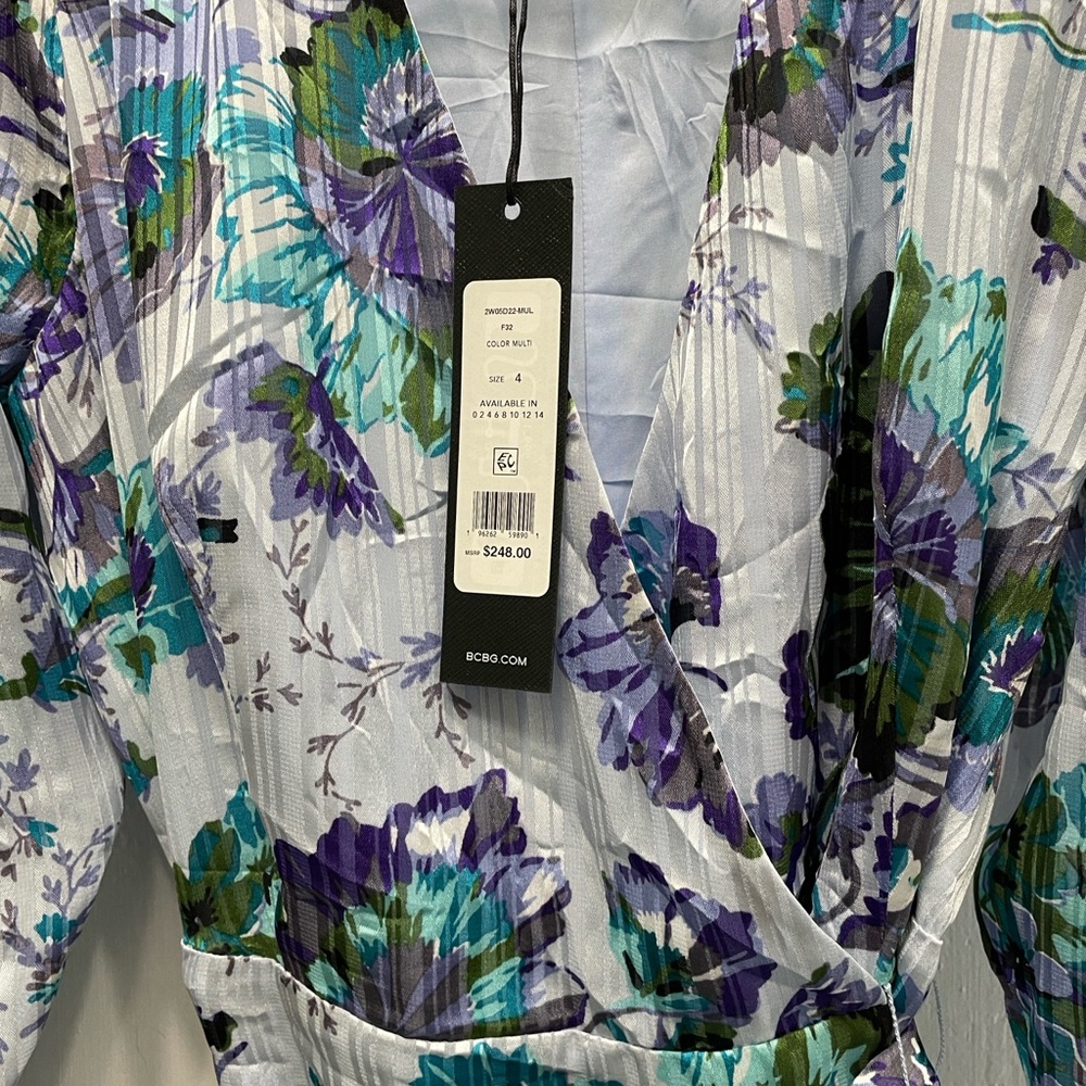 BCBG MaxAzria Puff Sleeves Floral Mini Dress in Lavender Women size 4 Small